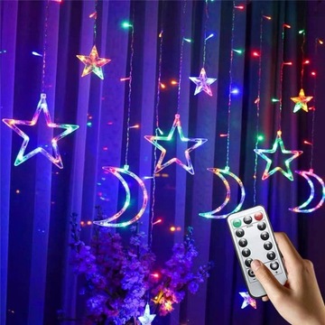 Светодиодный занавес, звезда, луна, освещение окна