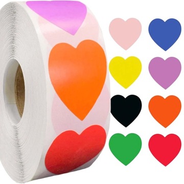 500 x NAKLEJKI NA ROLCE SERCA SERUSZKA MOTYWACYJNE DLA DZIECI DIY KOLOROWE