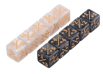 ZESTAW 10 KOSTEK K6 1,6 CM RPG LICZNIK BONUSÓW POZYTYW + NEGATYW MTG