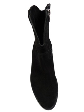 Czarne botki kowbojki stabilne damski skórzane ocieplane buty J.W 37