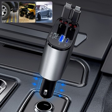 автомобильное зарядное устройство 120 Вт адаптер USB-C LIGHTING 4в1 со штекером прикуривателя