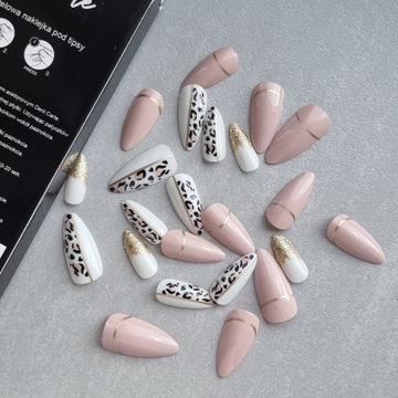 Ногти Искусственные кончики ногтей Миндальный телесный золотой Омбре Леопардовый Самоклеящиеся