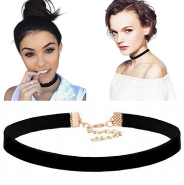 NASZYJNIK CZARNY CHOKER SREBRNY RZEMYK TASIEMKA
