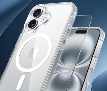Etui Do iPhone 16 Case +Szkło 9H WZMACNIANE 360° do MAGSAFE CLEAR