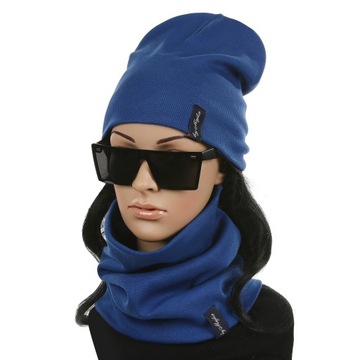 КОМПЛЕКТ ЖЕНСКИЙ ГОЛУБАЯ ХЛОПКОВАЯ ШАПКА, ДВОЙНОЙ ЗИМНИЙ МАТЕРИАЛ