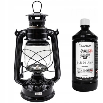 RETRO LAMPA NAFTOWA Z KNOTEM + OLEJ 1L CZARNA 24cm