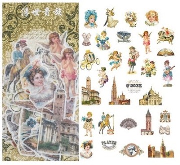 Zestaw 60 naklejek do scrapbooking aniołki budowle