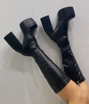 Buty damskie kozaki na platformie czarne 40