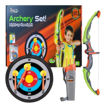 ŁUK ŚWIECĄCY TARCZA STRZAŁY DLA DZIECI ZESTAW LED