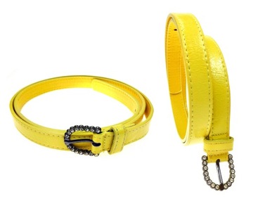 Pasek damski żółty 110cm szerokość 2cm klamra metalowa 16 cyrkonii jakość