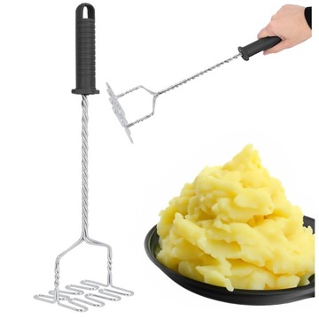 Tłuczek do ziemniaków 37,5 cm ubijak praska ugniatacz warzyw puree srebrny