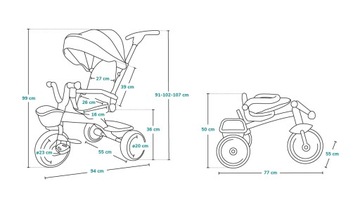 ТРЕХКОЛЕСНЫЙ ВЕЛОСИПЕД 2в1, ПОВОРОТНЫЙ, РЕГУЛИРУЕМЫЙ, С КОЗЫРЕКОМ LIONELO HAARI