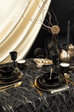 Скатерть двухсторонняя грязеотталкивающая с блестками черного золота 40Х40.
