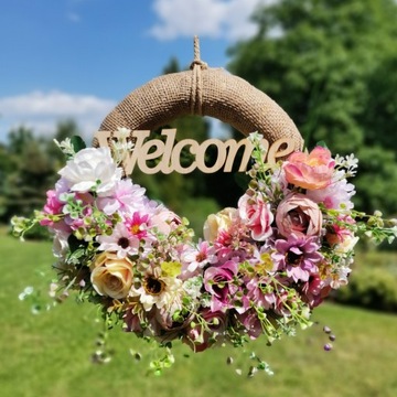 Весенние летние цветы дверной венок ДОБРО ПОЖАЛОВАТЬ