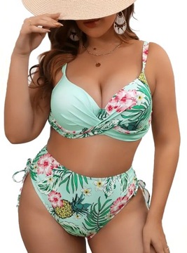 BIKINI STRÓJ KĄPIELOWY PLUS SIZE KWIATY DUŻE ROZMIARY WYSOKI STAN XXL 44