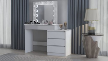 КОСМЕТИЧЕСКИЙ СТОЛИК С ЗЕРКАЛОМ 12LED, БЕЛЫЙ + ТАБУРЕТ