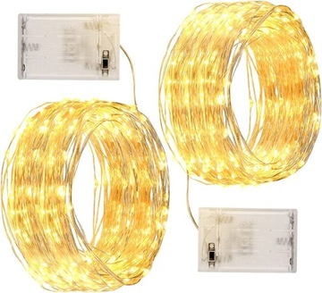 LAMPKI DRUCIKI 100 LED NA BATERIE BIAŁY CIEPŁY 10m 100 lampek