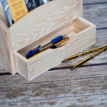 Деревянный ящик-органайзер для стола с выдвижным ящиком