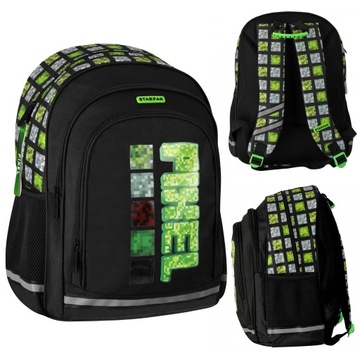 Pixel Game Czarno-zielony usztywniany plecak szkolny dla chłopca 40x29x20cm