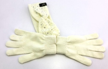 Zestaw zimowy damski opaska na uszy i rękawiczki U.S. Polo Assn. cyrkonie