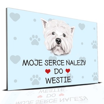TABLICZKA PCV NIEBIESKI 22X15CM MOJE SERCE NALEŻY DO WESTIE PREZENT WZORY