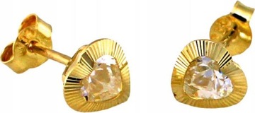 Złote kolczyki 585 modne serca serduszka sztyft cyrkonie sztyfty cyrkonia