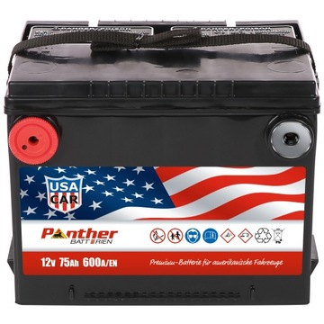 AKUMULATOR PANTHER USA 57575 BCI75 12V 75Ah BIEGUNY FRONTOWE AMERYKAŃSKIE