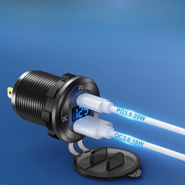 ДВОЙНОЕ АВТОМОБИЛЬНОЕ ЗАРЯДНОЕ УСТРОЙСТВО ВОЛЬТМЕТР USB USB C QC 3.0