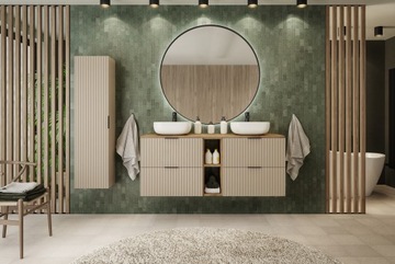 Шкафчик для ванной навесной под умывальник, 180 см, Кашемир, рифленые фасады, ТОП!