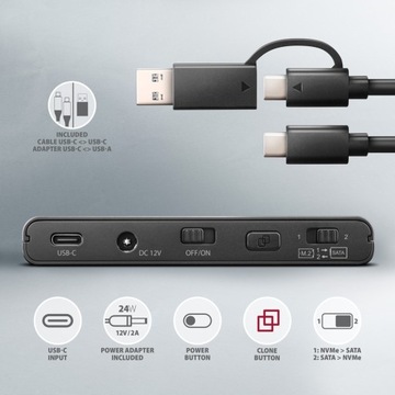 Адаптер ADSA-CC USB-C 10 Гбит/с NVMe M.2 2,5/3,5 SSD