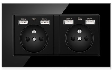 GNIAZDKO USB SZKLANE PODWÓJNE GNIAZDO Z 4 USB 2.1A
