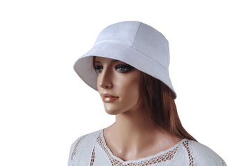 KAPELUSZ DAMSKI LATO LETNI BIAŁY LNIANY 61 cm