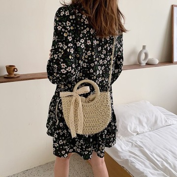 СУМКА НА РЕМЕНЬ РУЧНАЯ КОРЗИНА СО СЪЕМНЫМ РЕМЕНЕМ ПЛАНИРОВАННЫЙ БАНТ В ЭТНО-СТИЛЬ