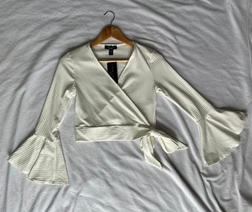 New Look Petite biała bluzka rozszerzane rękawy L/XL