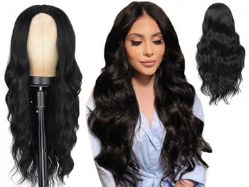PERUKA DAMSKA WŁOSY DŁUGIE CZARNE FALE SZTUCZNE SYNTETYCZNE 70 CM BRUNETKA