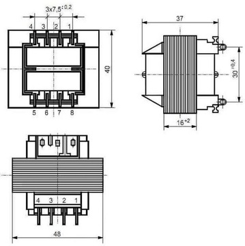 Transformator 8VA, 230Vac (8.1V, 8.1V) 0.35A Indel