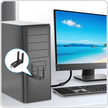 ВНЕШНИЙ АДАПТЕР СЕТЕВОЙ КАРТЫ WI-FI USB 3.0 1300 Мбит/с ДВОЙНАЯ АНТЕННА 5 ГГц