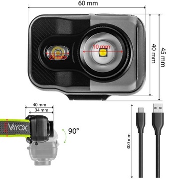 СВЕТОДИОДНАЯ ФАРА ZOOM ЛЕГКАЯ АККУМУЛЯТОРНАЯ ФАРА USB-C 800 лм PRO VAYOX