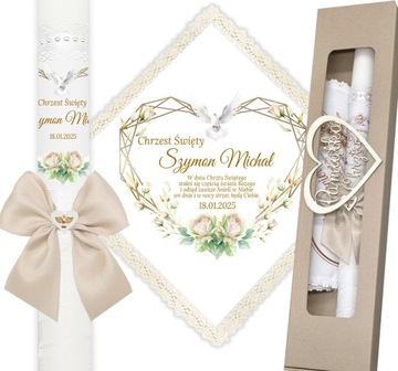 ŚWIECA I SZATKA DO CHRZTU NA CHRZEST PAMIĄTKA CHRZTU ŚWIĘTEGO PUDEŁKO