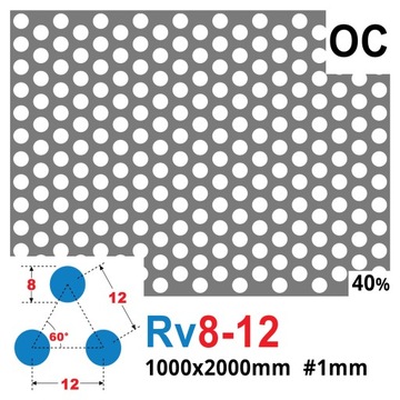 ПЕРФОРИРОВАННЫЙ ЛИСТ 1000 x 2000 Rv 8 - 12 КОЛЕСА OC