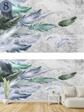 ФОТО ОБОИ ПЕРО ЦВЕТ ПАЛЬМОВЫЕ ЛИСТЬЯ ГРАФИКА