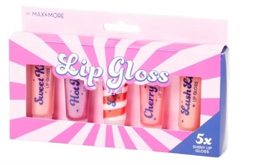 Zestaw słodkich błyszczyków do ust z brokatem Lip Gloss Max&More 5 x 10 ml