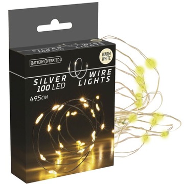 LAMPKI DRUCIKI 100 LED NA BATERIE BOŻE NARODZENIE CIEPŁY BIAŁY 495 CM