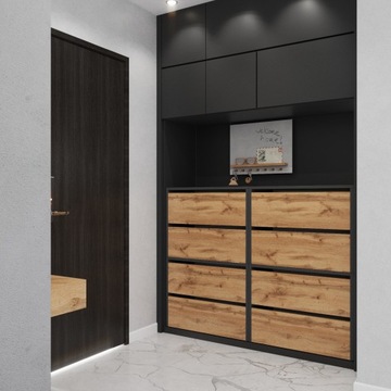 Шкаф для обуви высотой 120 см, 8 полок без сиденья, дуб серый Wotan Modular