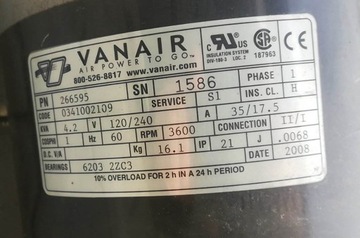 Генератор VANAIR 4,2 кВА 120/240В 60Гц 3600 об/мин