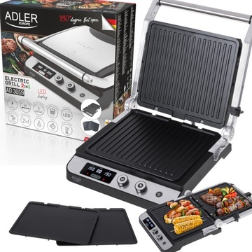 Elektryczny rozkładany Grill Adler AD3059 dwa komplety płyt duża moc 3000W