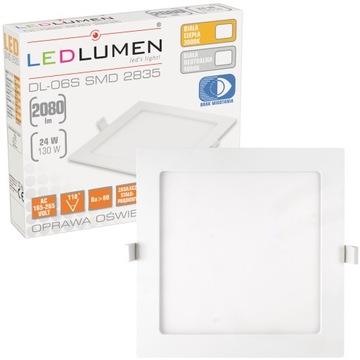 Panel LED Kwadrat Podtynkowy 24W=130W 2080lm Plafon Oprawa Lampa Sufitowa
