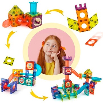 Магнитные блоки Шариковый трек Светящийся набор магнитных блоков 82 элемента