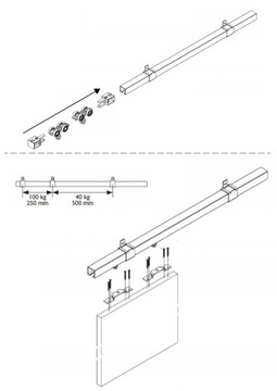 Система раздвижных дверей комплект EMU 100 кг. 150 см