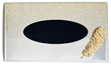 Зеркальный контейнер с блестками TICKET GLAMOUR перо 22x13x11см золото